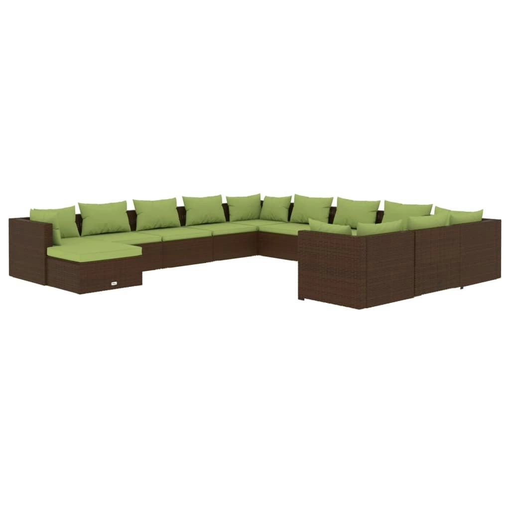 12 Piece Garden Lounge Set with Cushions Poly Rattan Brown 3102732