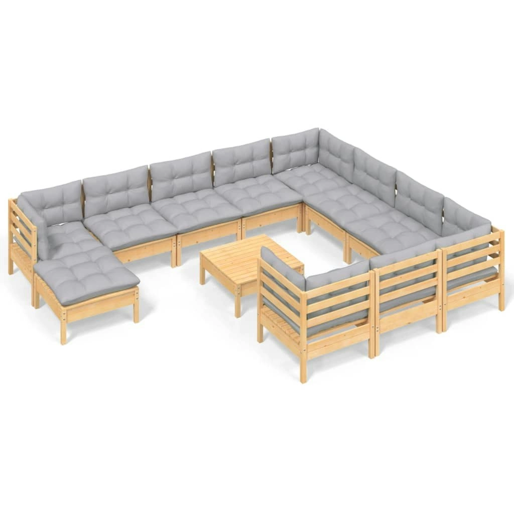 12 Piece Garden Lounge Set with Grey Cushions Pinewood 3097048