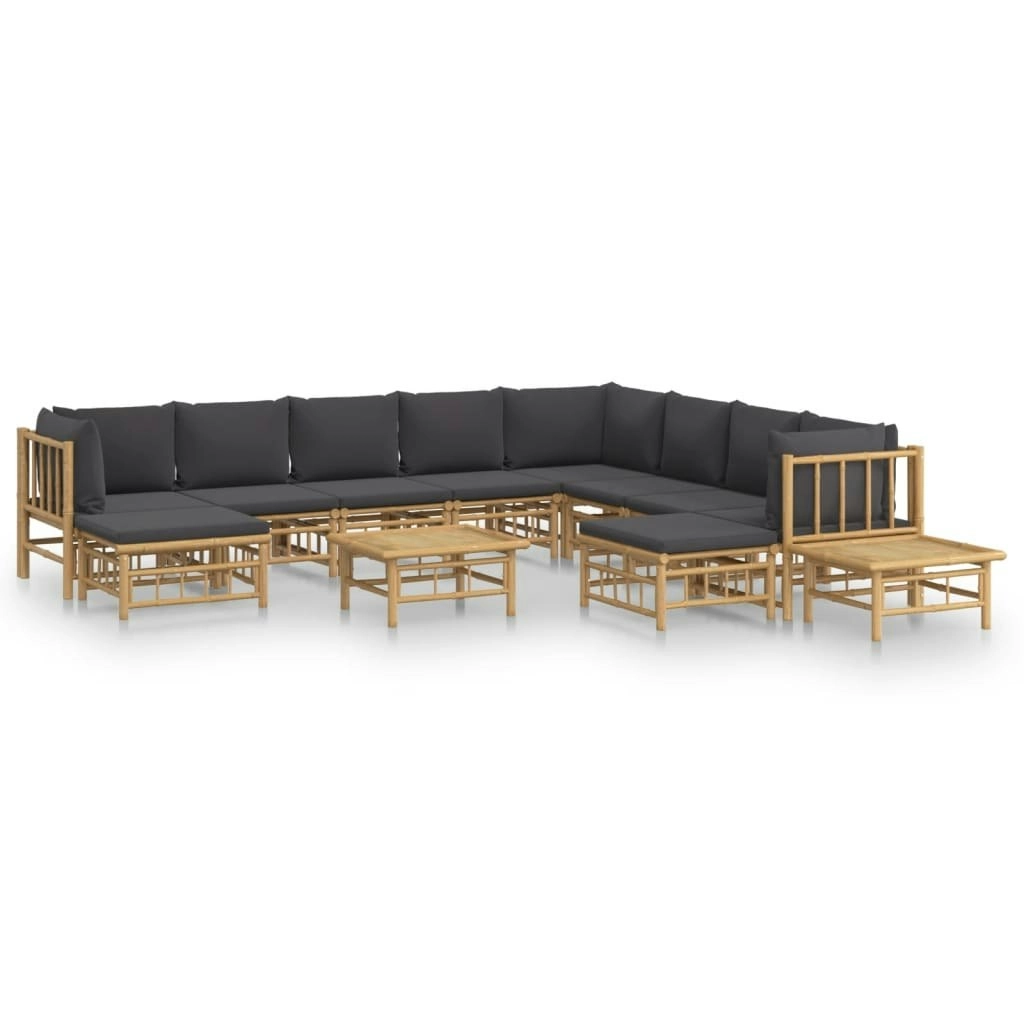 12 Piece Garden Lounge Set with Dark Grey Cushions  Bamboo 3155227