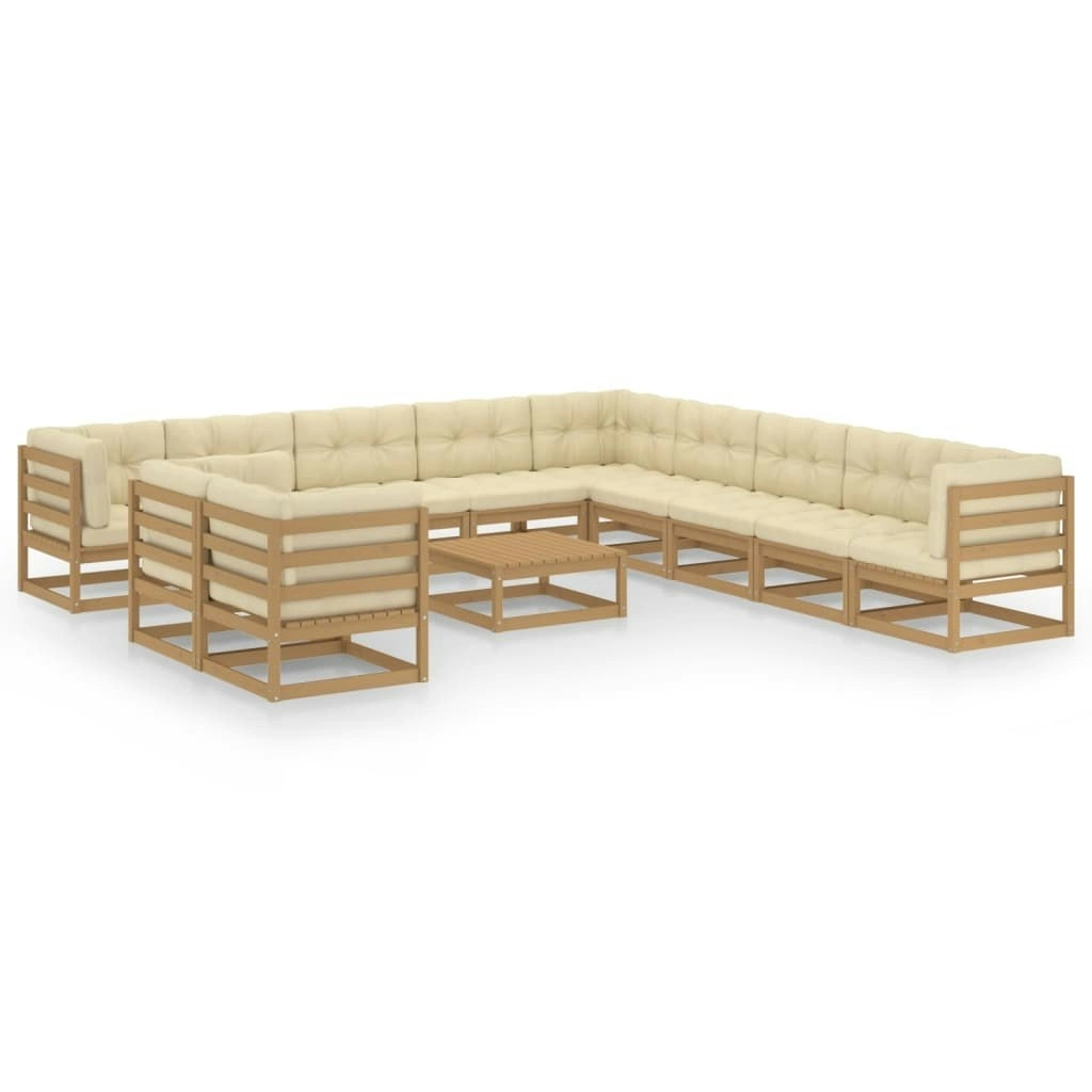 12 Piece Garden Lounge Set&Cushions Honey Brown Solid Pinewood 3076992