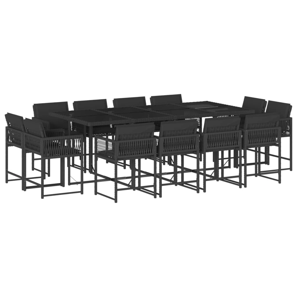 13 Piece Garden Dining Set with Cushions Black Poly Rattan 3211579