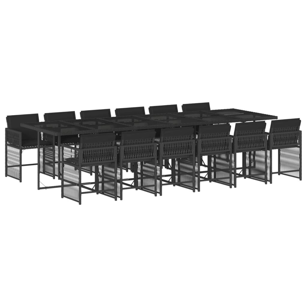 13 Piece Garden Dining Set with Cushions Black Poly Rattan 3211663