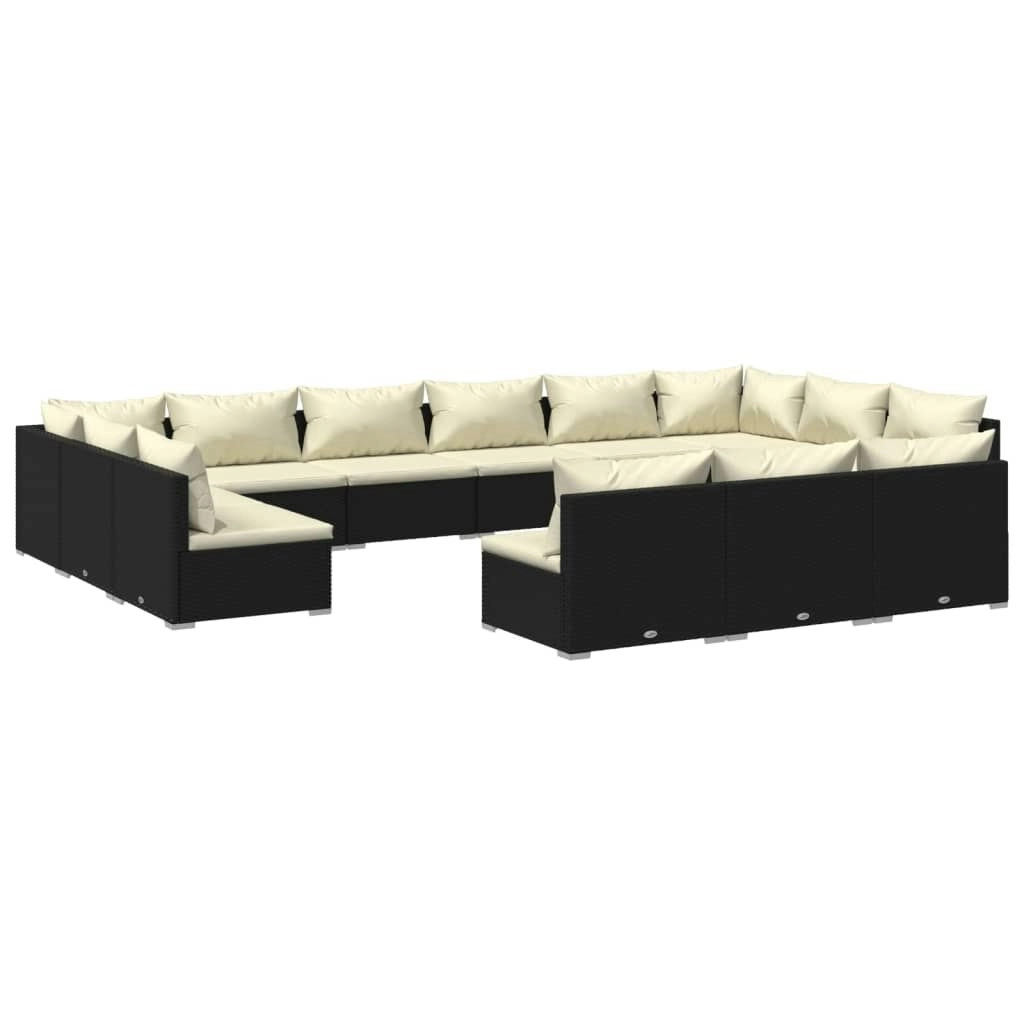 13 Piece Garden Lounge Set with Cushions Black Poly Rattan 3102151