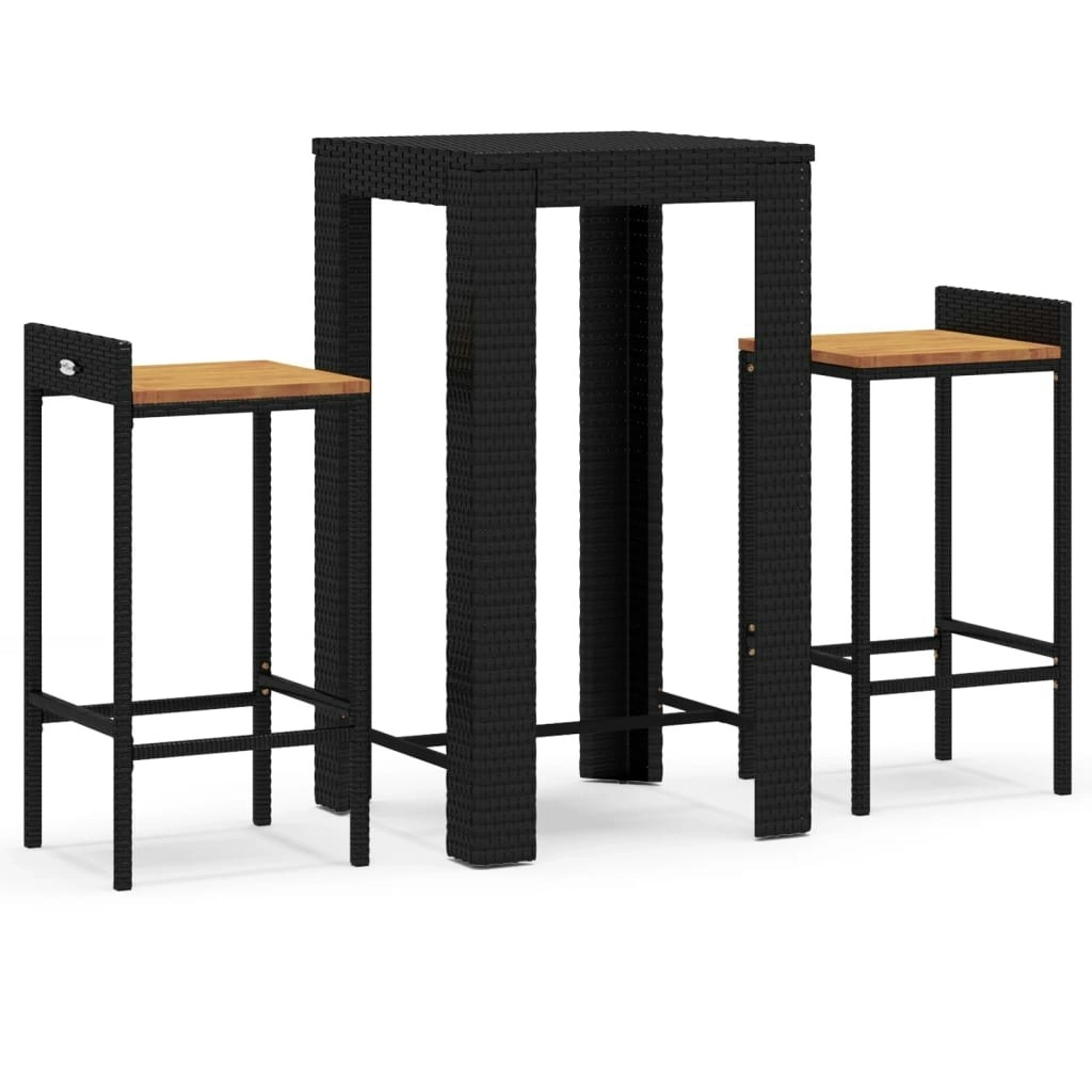 3 Piece Garden Bar Set Black Poly Rattan&Solid Wood Acacia 3187706