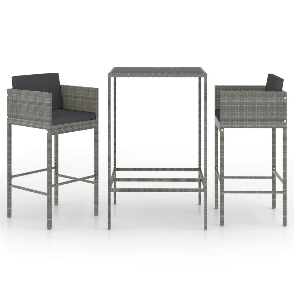 3 Piece Garden Bar Set with Cushions Poly Rattan Grey 3094788