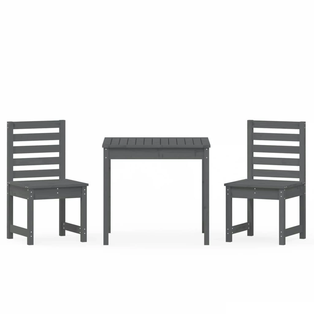 3 Piece Garden Bistro Set Grey Solid Wood Pine 3154673