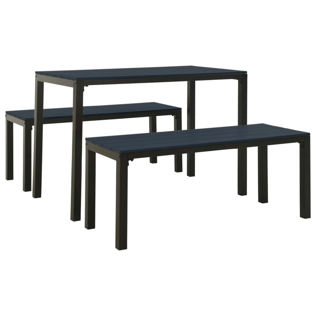 3 Piece Garden Dining Set Steel and WPC Black 317139