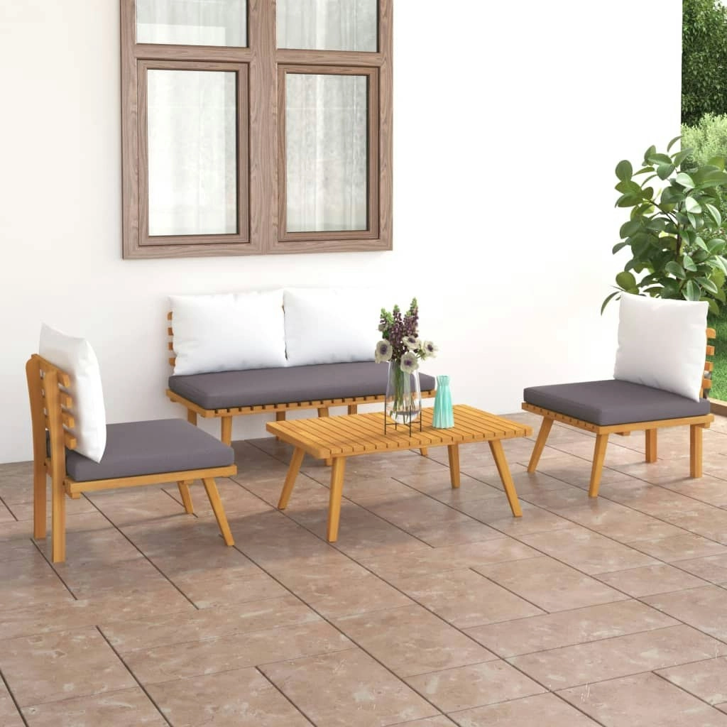 4 Piece Garden Lounge Set with Cushions Solid Acacia Wood 46676