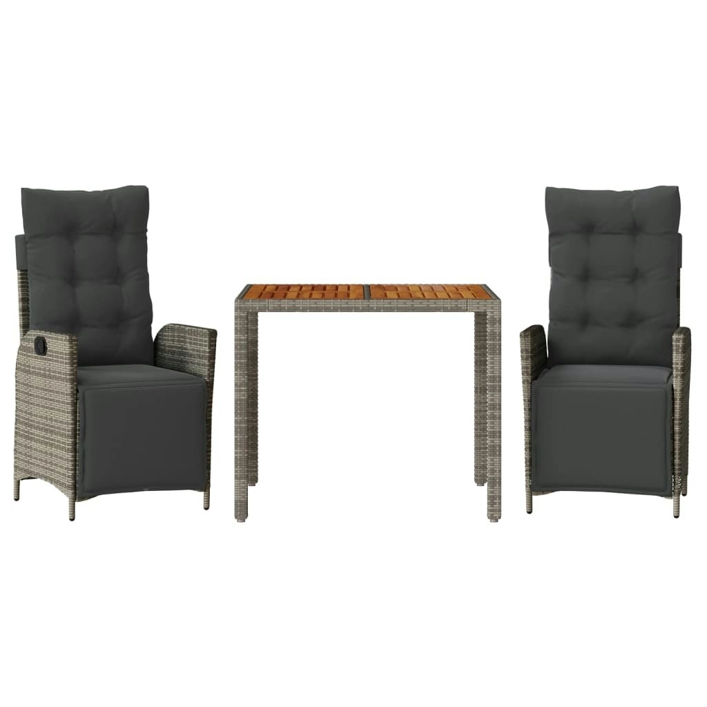 3 Piece Garden Dining Set with Cushions Grey Poly Rattan 3213344