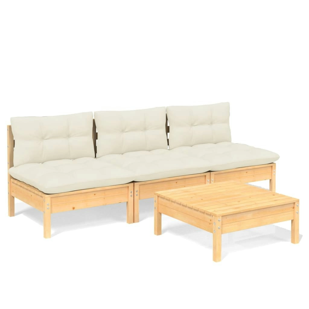 4 Piece Garden Lounge Set with Cream Cushions Pinewood 3096082