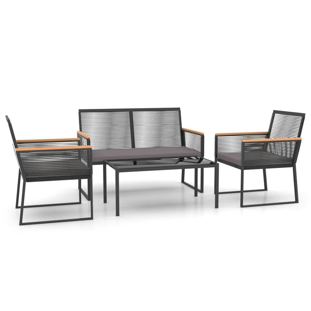 4 Piece Garden Lounge Set with Cushions Black Steel 360092