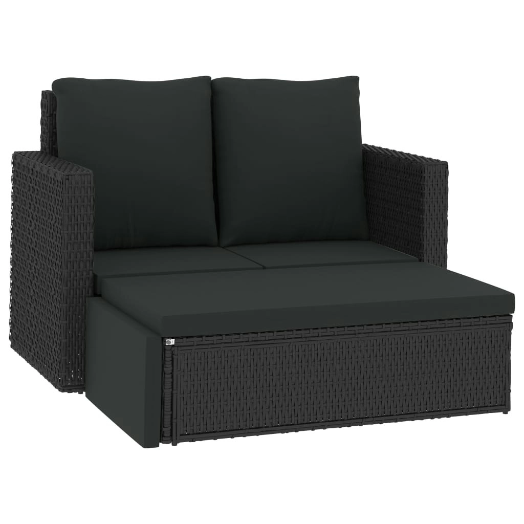 2 Piece Garden Lounge Set with Cushions Poly Rattan Black 46739