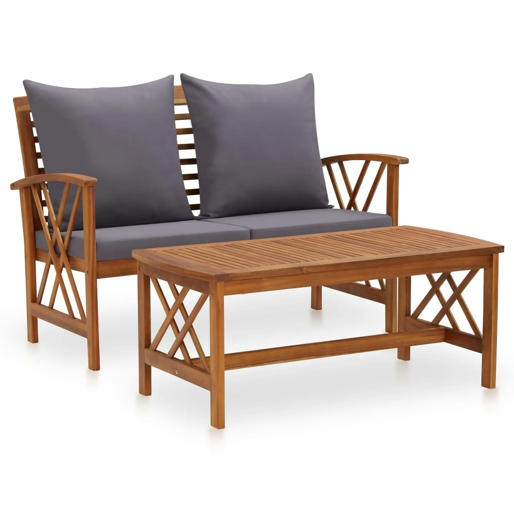 2 Piece Garden Lounge Set with Cushions Solid Acacia Wood 310274