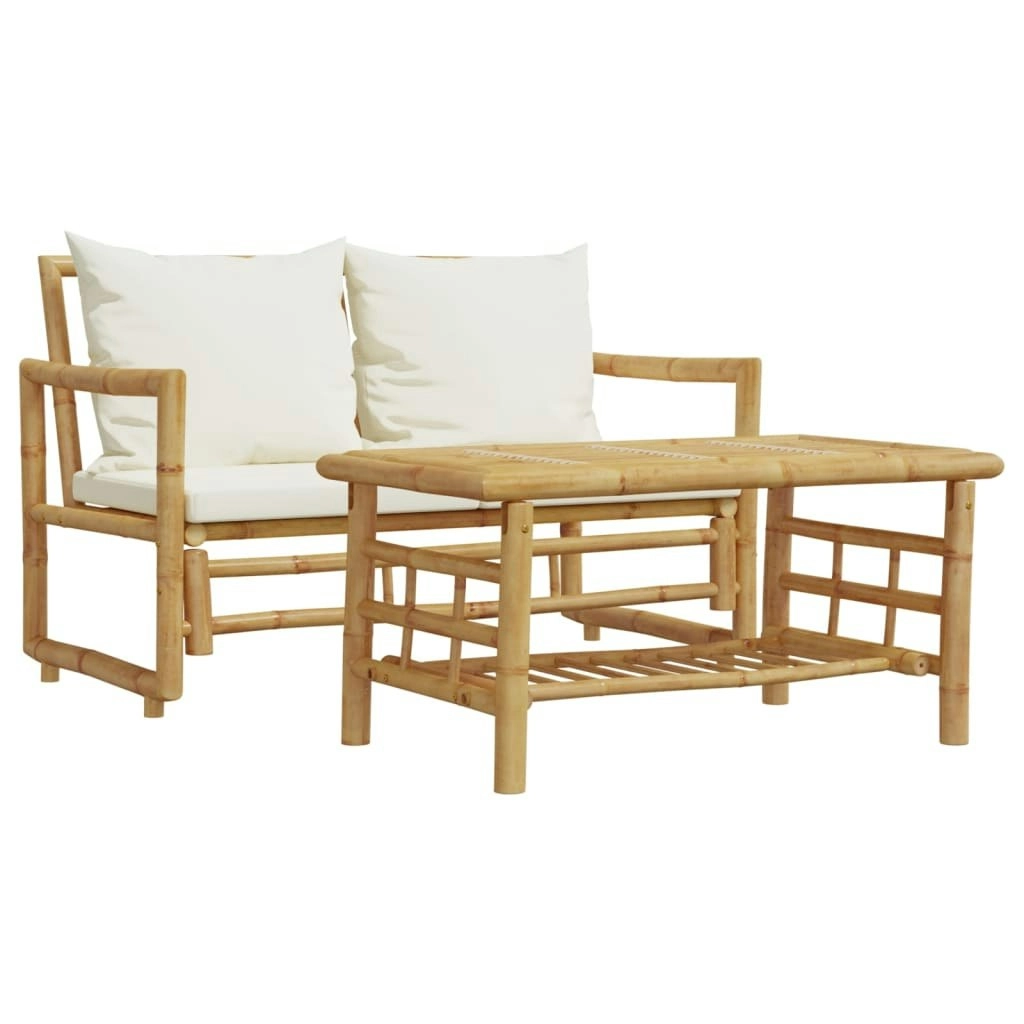 2 Piece Garden Sofa Set with Cushions Bamboo 365870