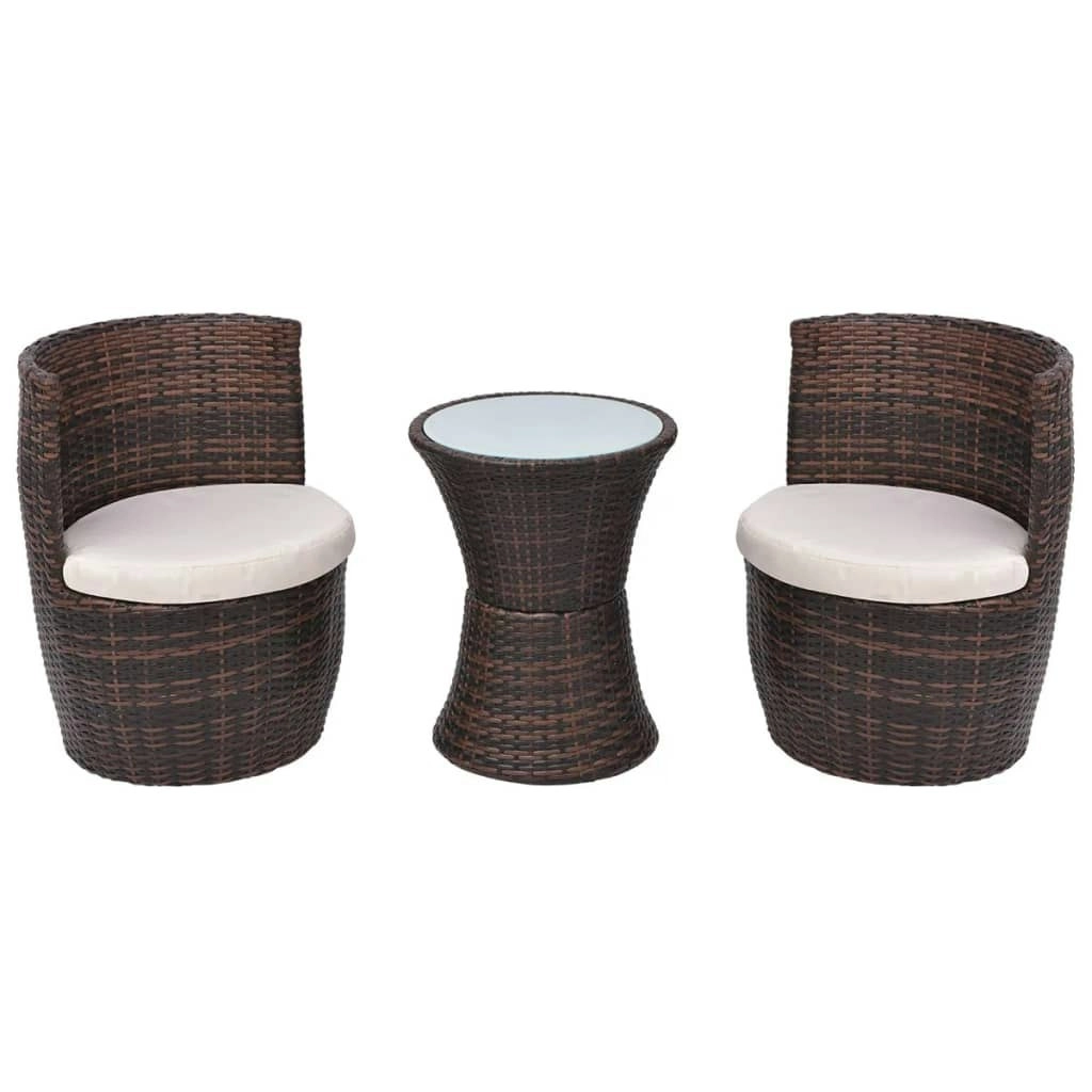 3 Piece Bistro Set with Cushions Poly Rattan Brown 43111