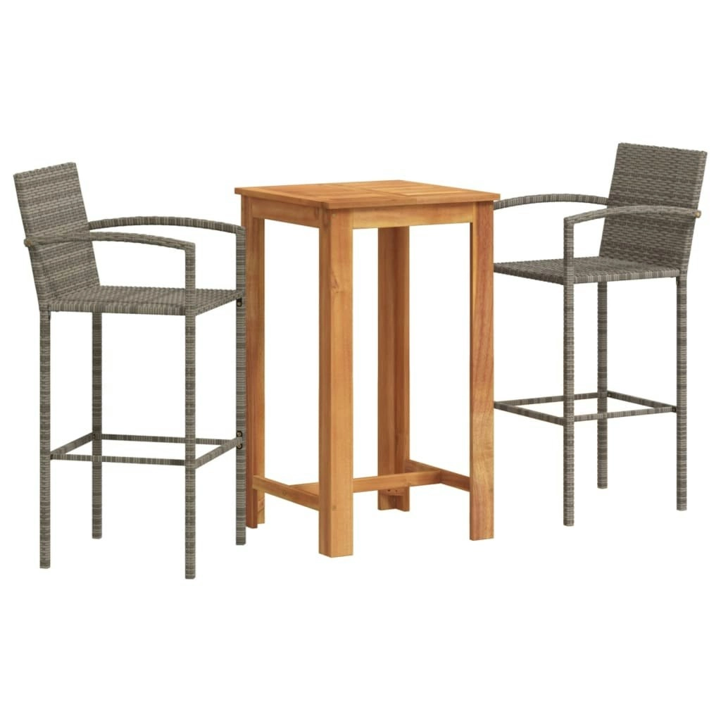 3 Piece Garden Bar Set Grey Solid Wood Acacia and Poly Rattan 3295274