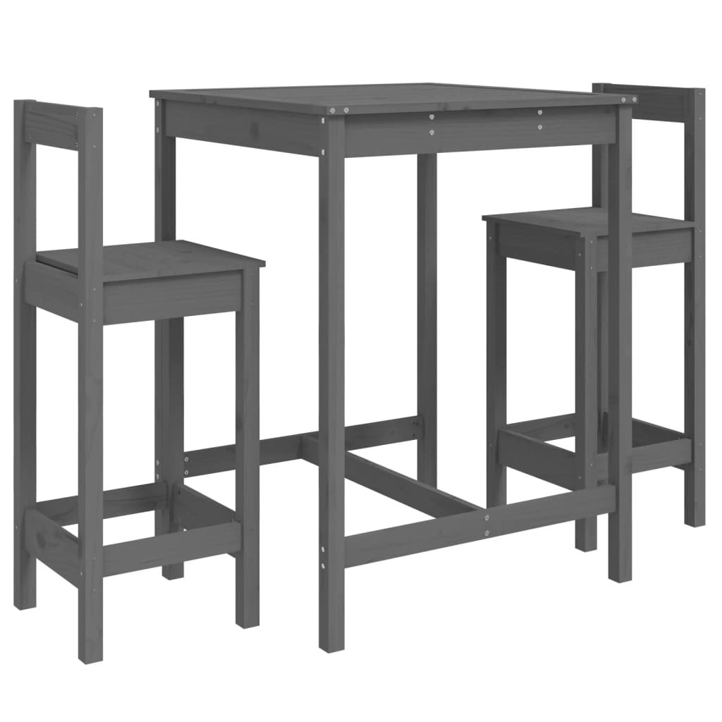 3 Piece Garden Bar Set Grey Solid Wood Pine 3154737