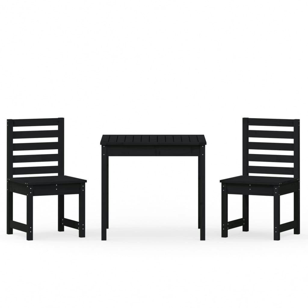 3 Piece Garden Bistro Set Black Solid Wood Pine 3154675