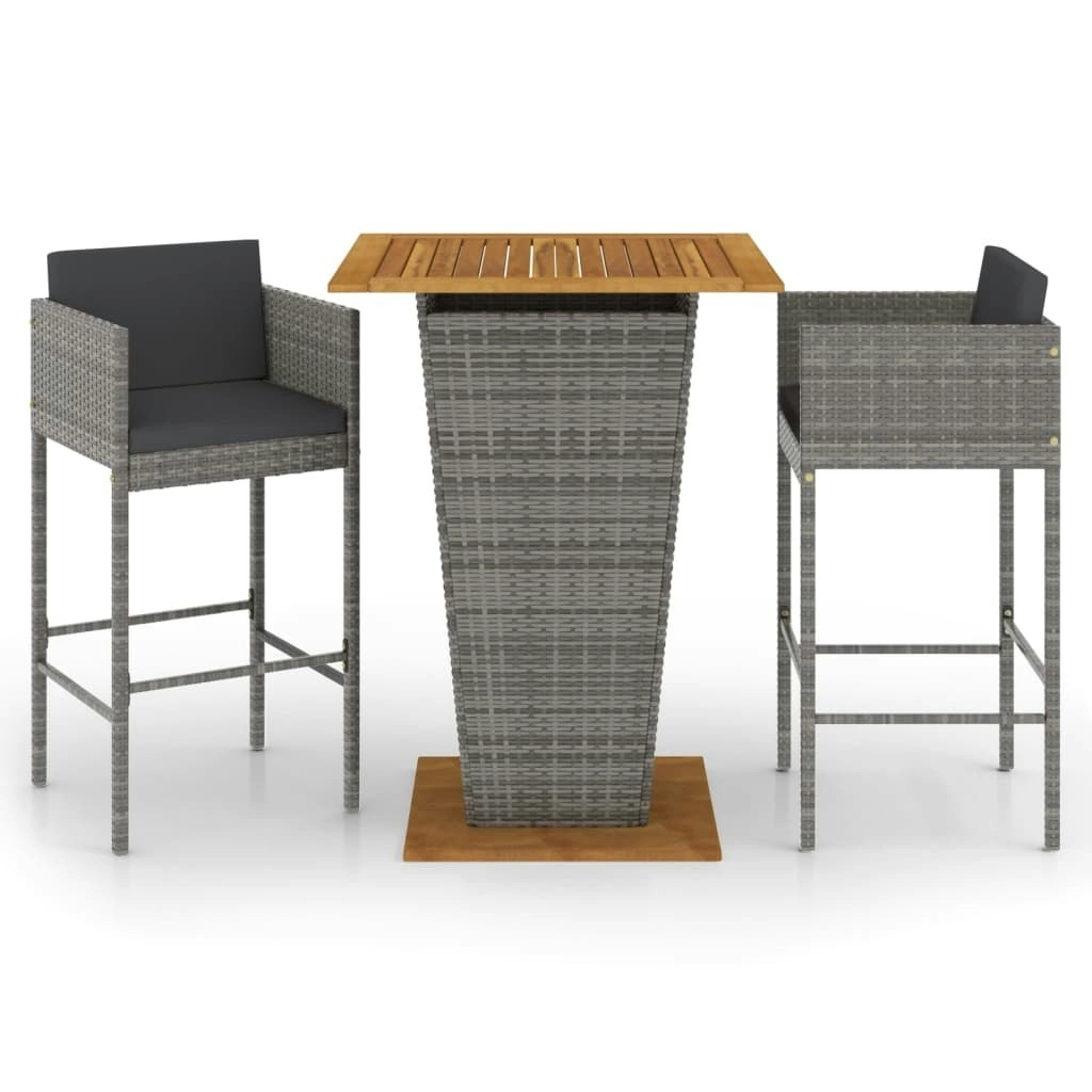 3 Piece Garden Bar Set with Cushions Poly Rattan Grey 3094803