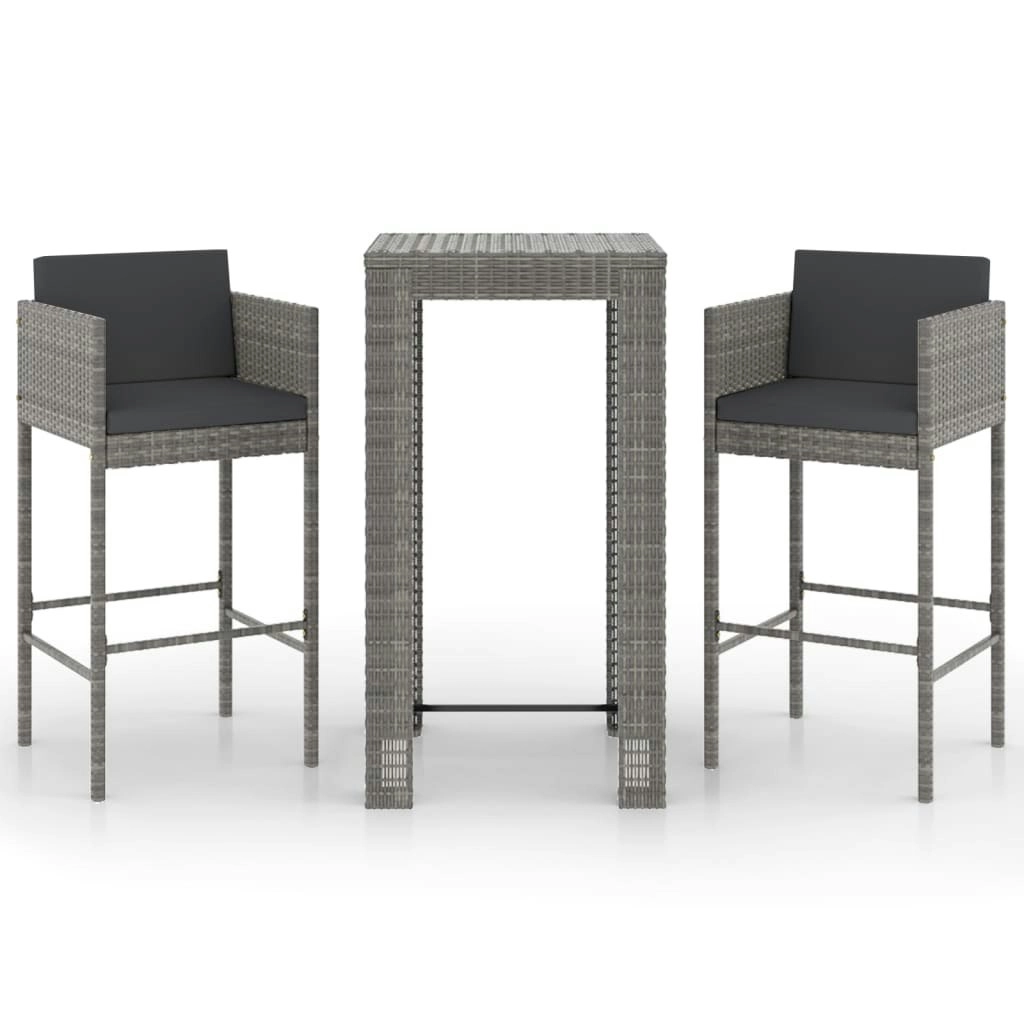 3 Piece Garden Bar Set with Cushions Poly Rattan Grey 3094779