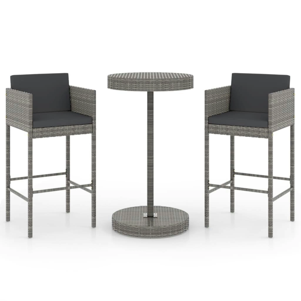 3 Piece Garden Bar Set with Cushions Poly Rattan Grey 3094773