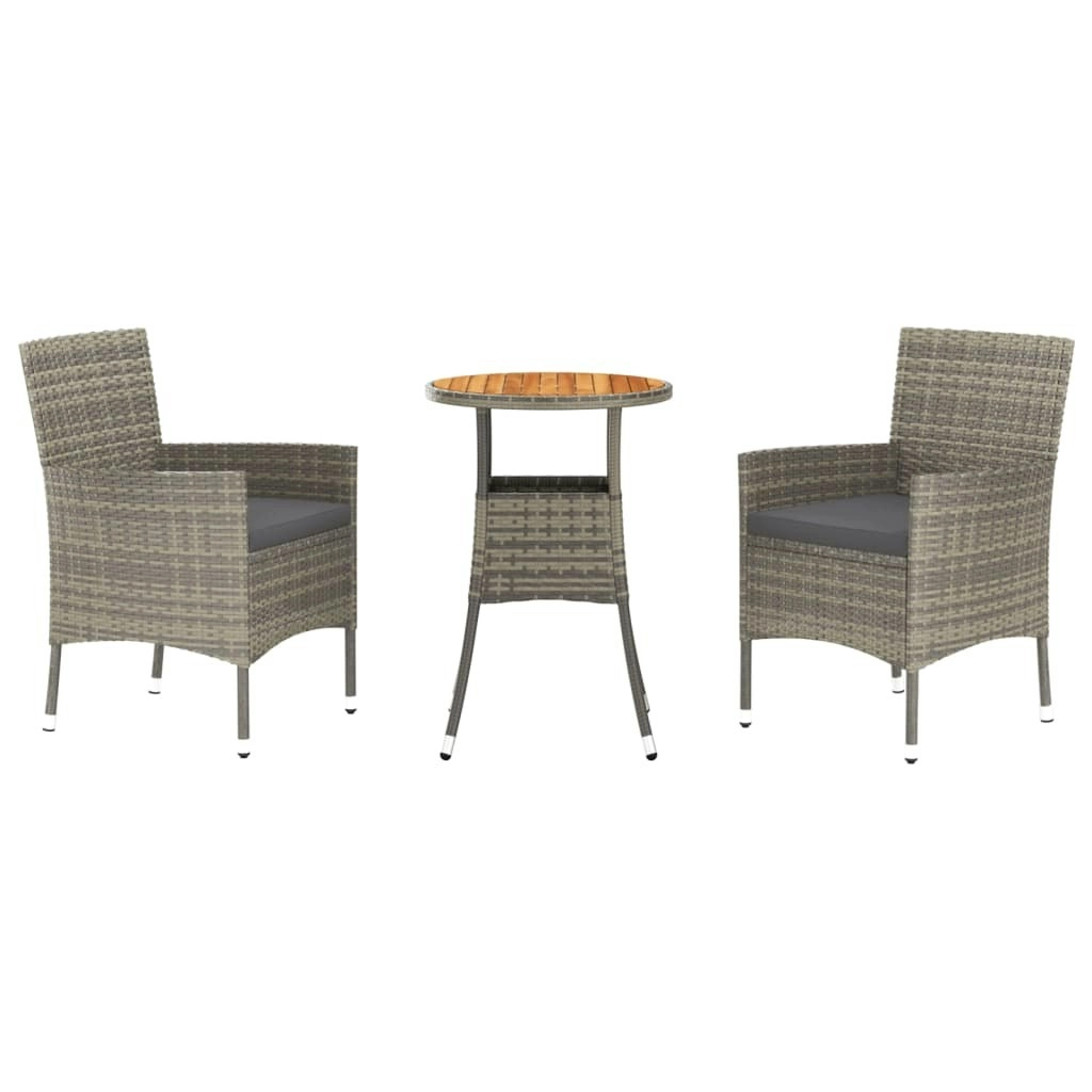 3 Piece Garden Bistro Set with Cushions Grey Poly Rattan 3187434