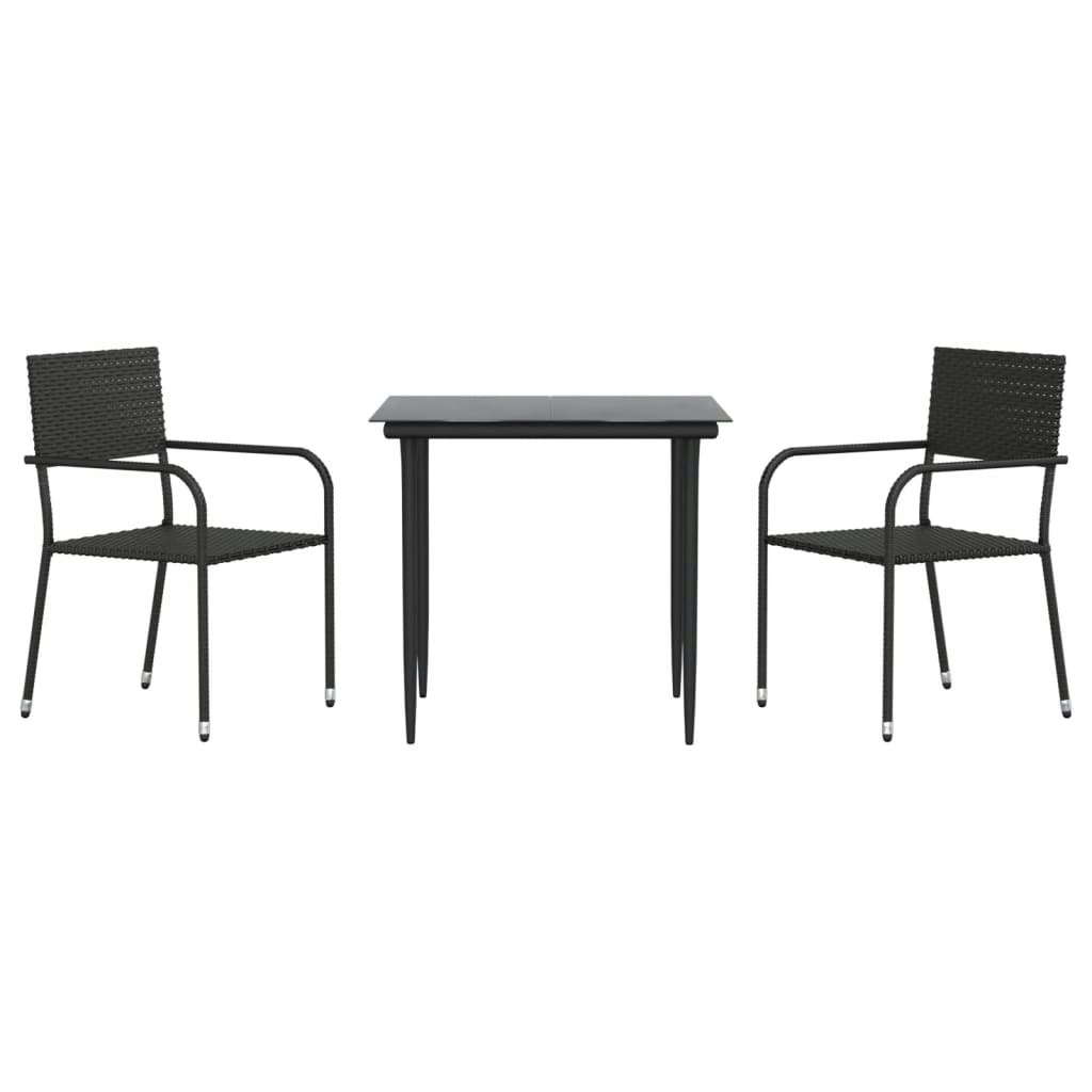 3 Piece Garden Dining Set Black Poly Rattan and Steel 3203272