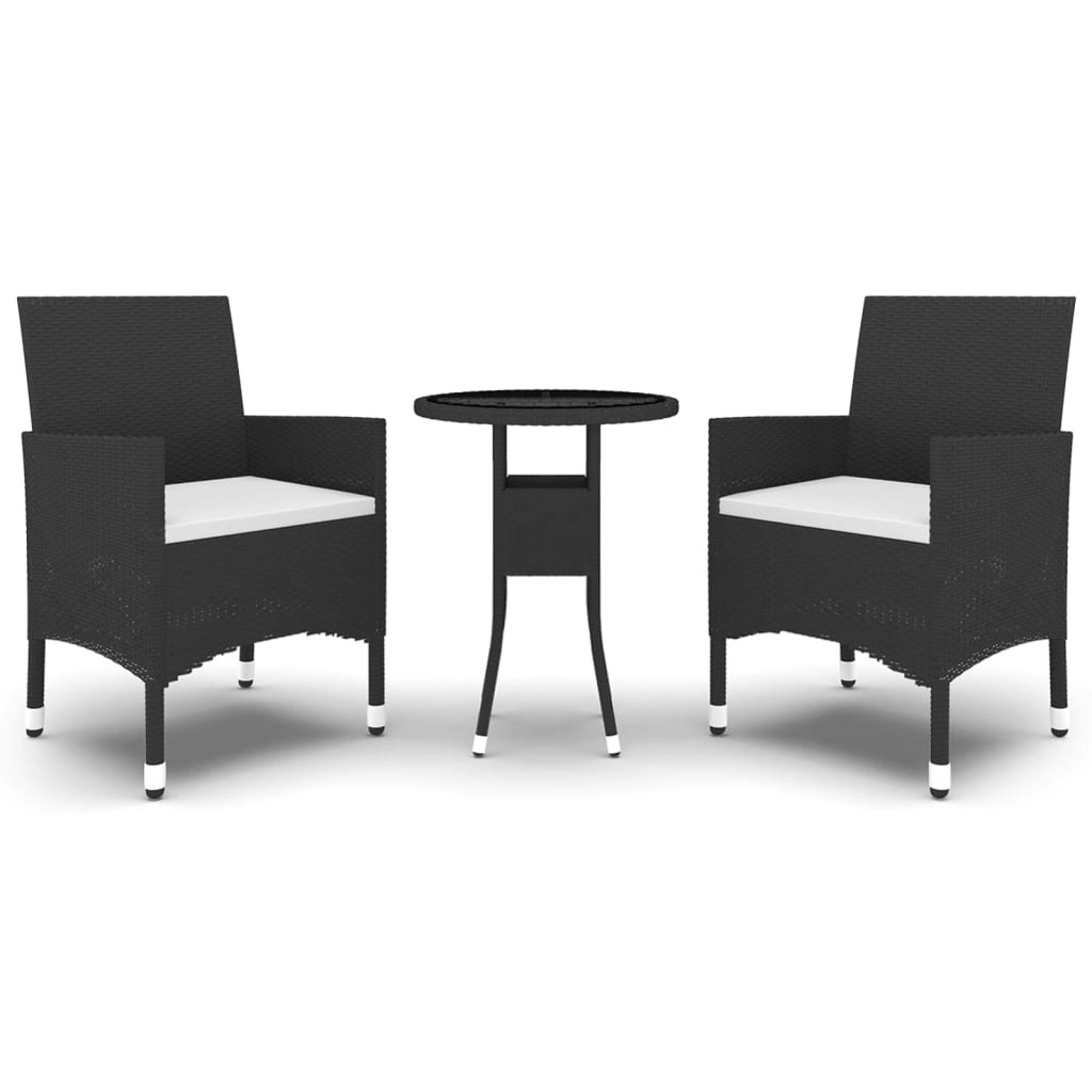 3 Piece Garden Dining Set Poly Rattan Black 3058458