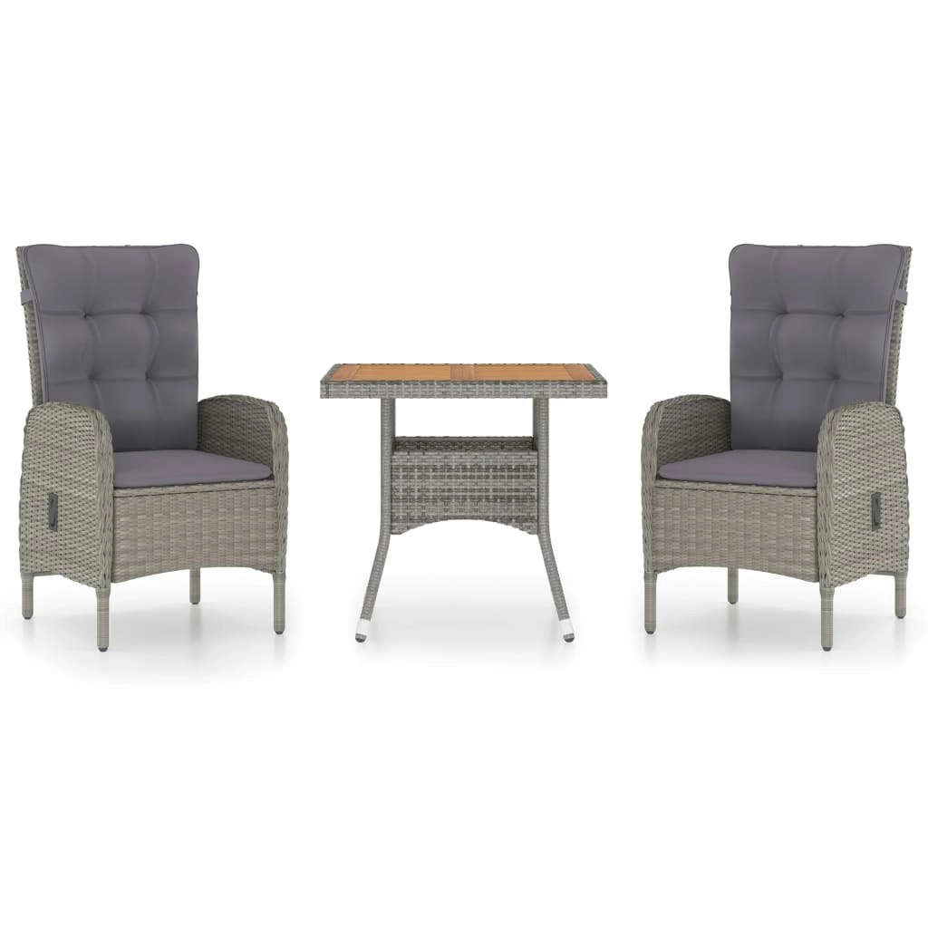 3 Piece Garden Dining Set Poly Rattan and Acacia Wood Grey 3058523