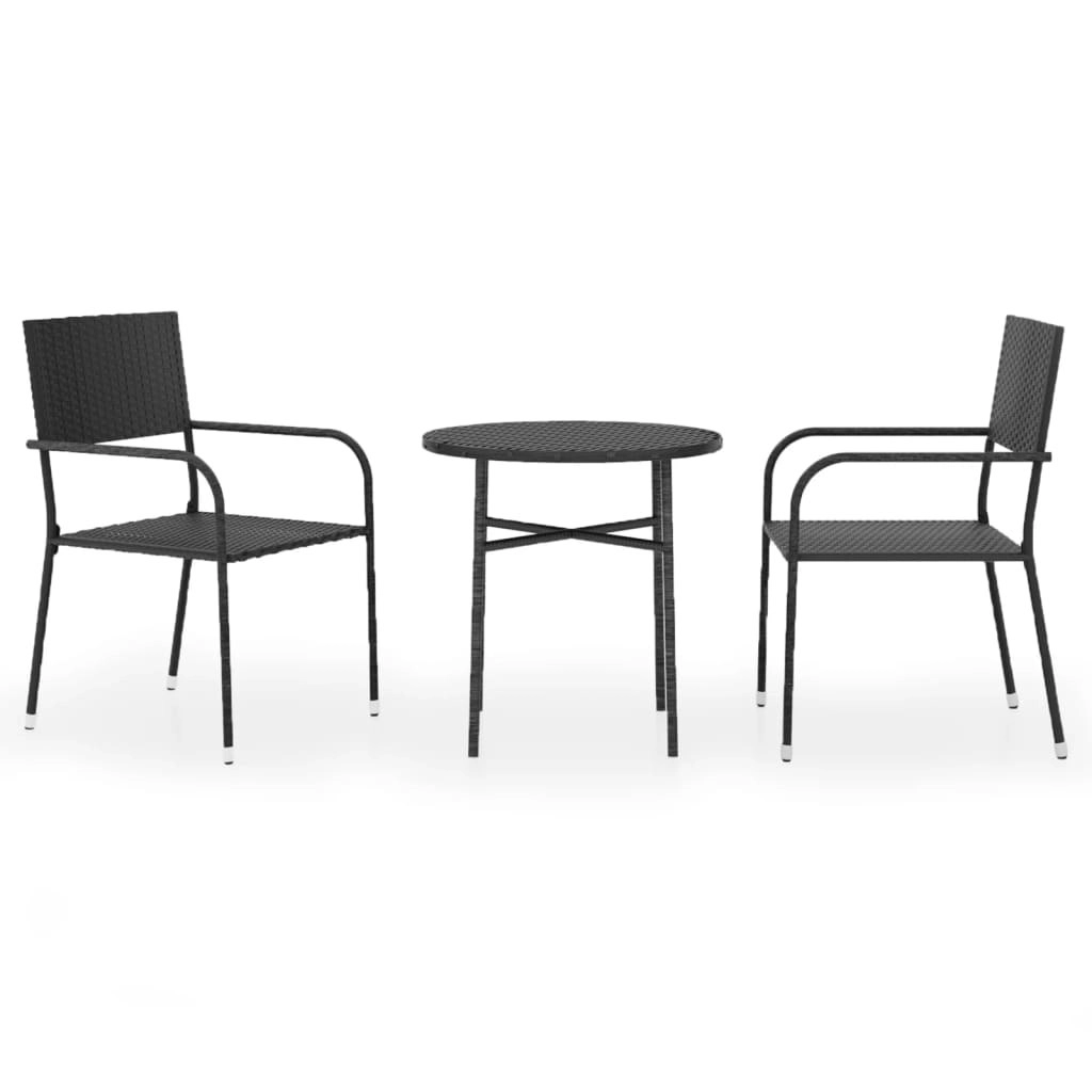 3 Piece Garden Dining Set Poly Rattan Black 3098033