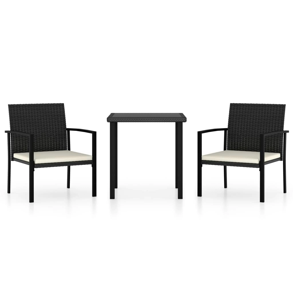 3 Piece Garden Dining Set Poly Rattan Black 3065705