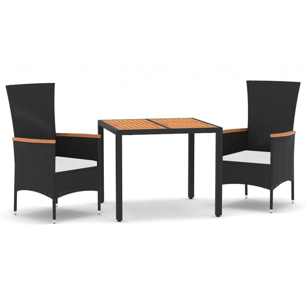 3 Piece Garden Dining Set with Cushions Black Poly Rattan 3157528