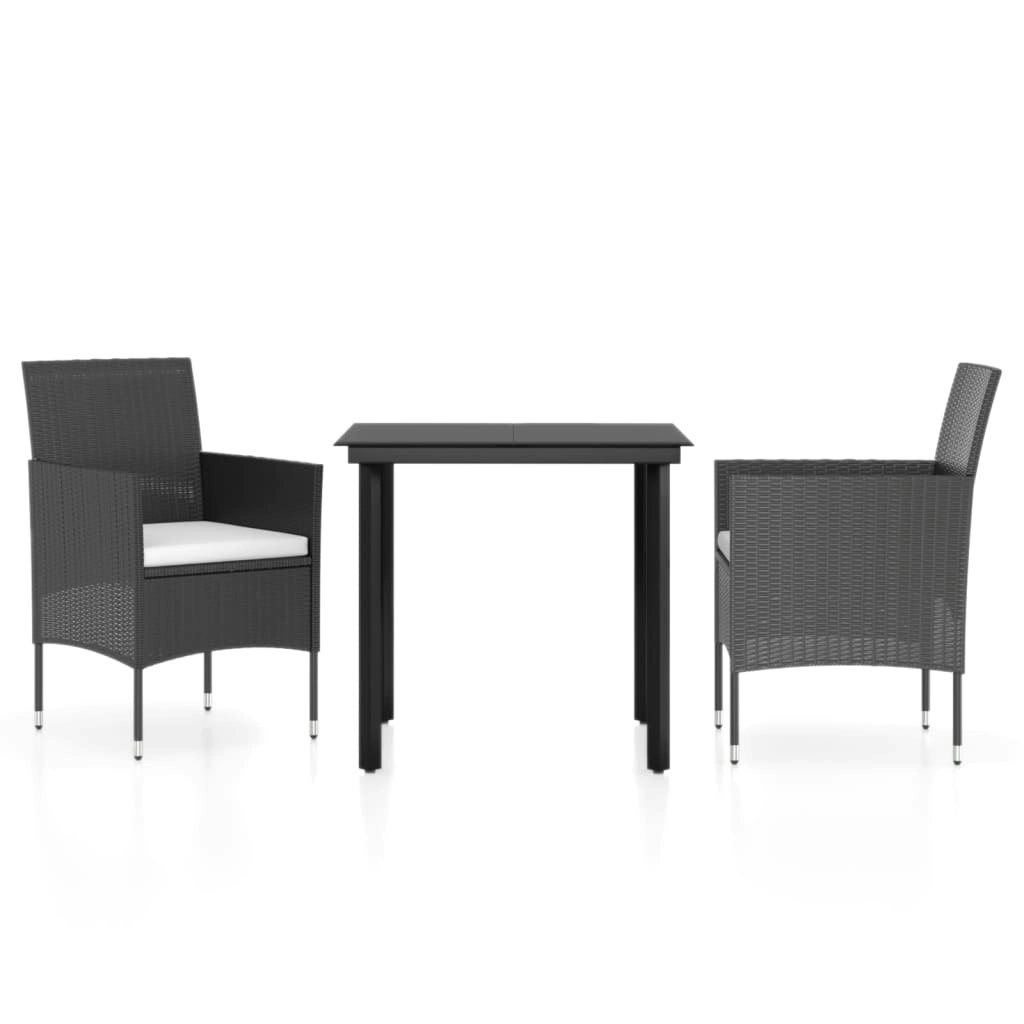 3 Piece Garden Dining Set with Cushions Black 3099281