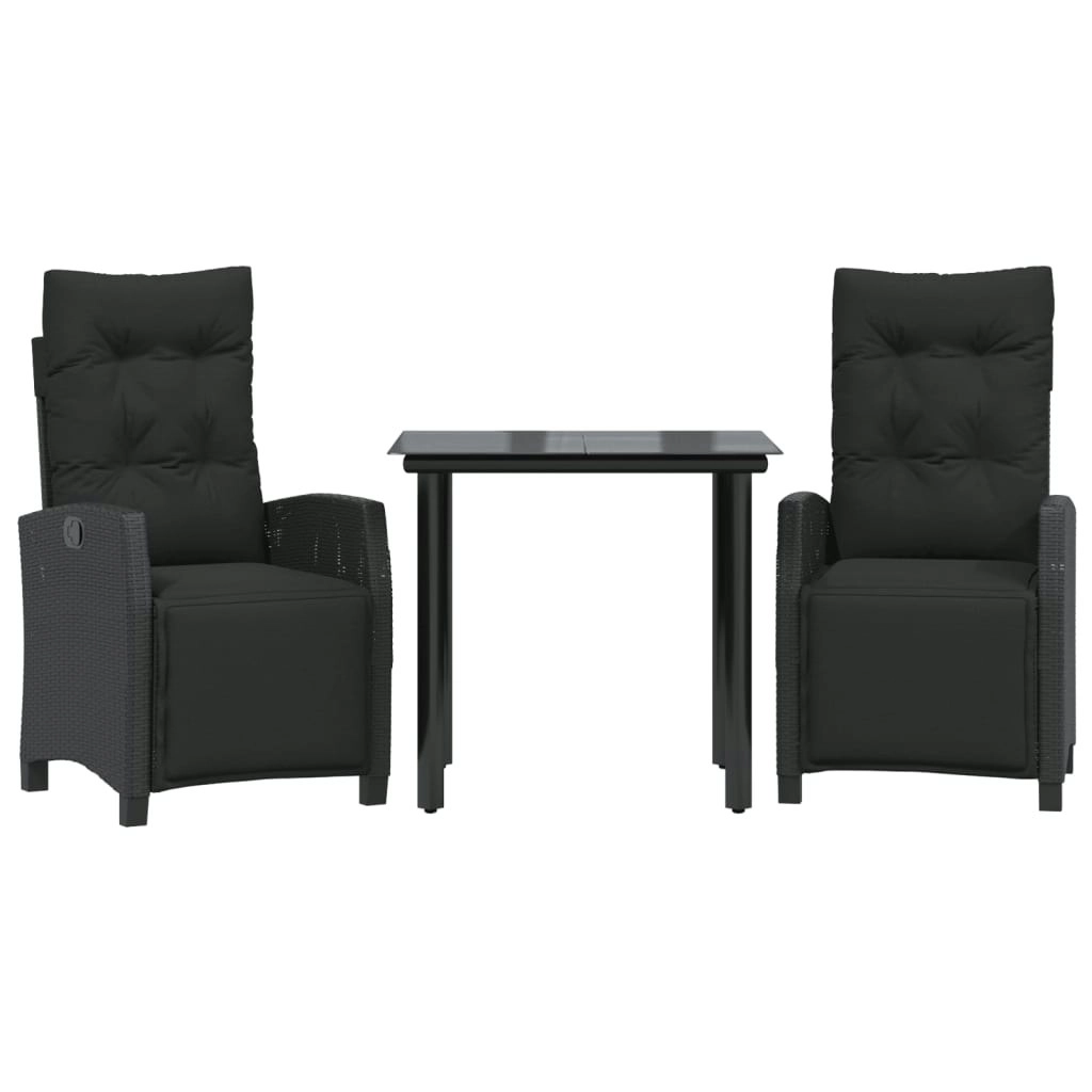 3 Piece Garden Dining Set with Cushions Black Poly Rattan 3212967