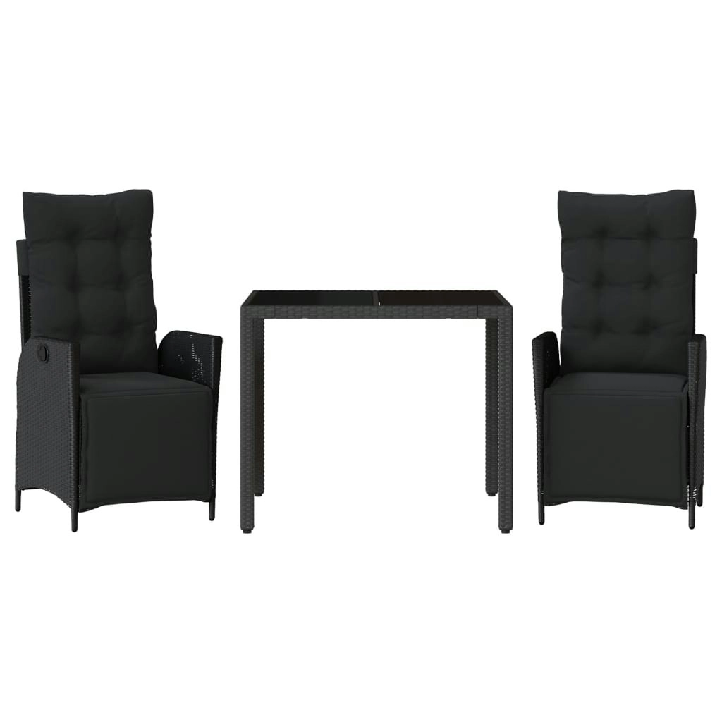 3 Piece Garden Dining Set with Cushions Black Poly Rattan 3213320