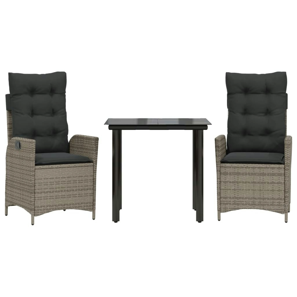 3 Piece Garden Dining Set with Cushions Grey Poly Rattan 3213224