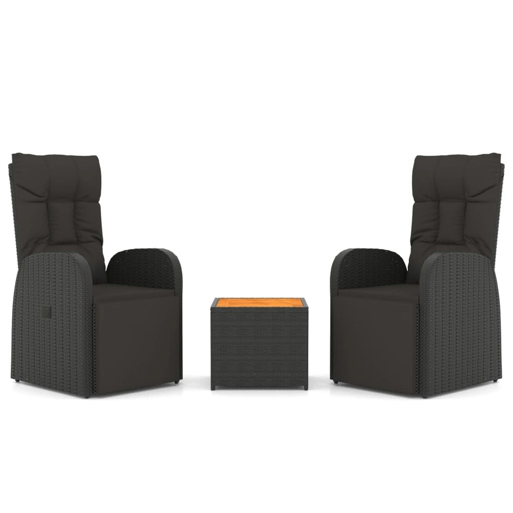 3 Piece Garden Lounge Set Black Poly Rattan&Solid Wood Acacia 3157650