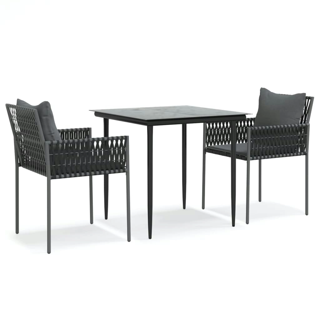 3 Piece Garden Dining Set with Cushions Poly Rattan and Steel 3187051