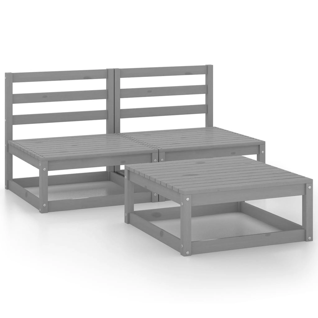 3 Piece Garden Lounge Set Grey Solid Wood Pine 3075236