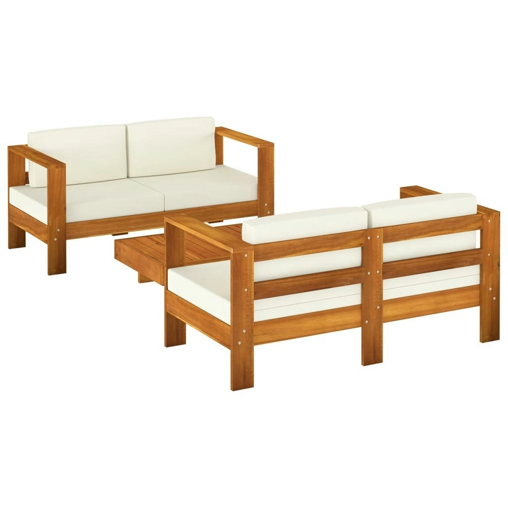 3 Piece Garden Lounge Set with Cream White Cushions Solid Wood 3144977