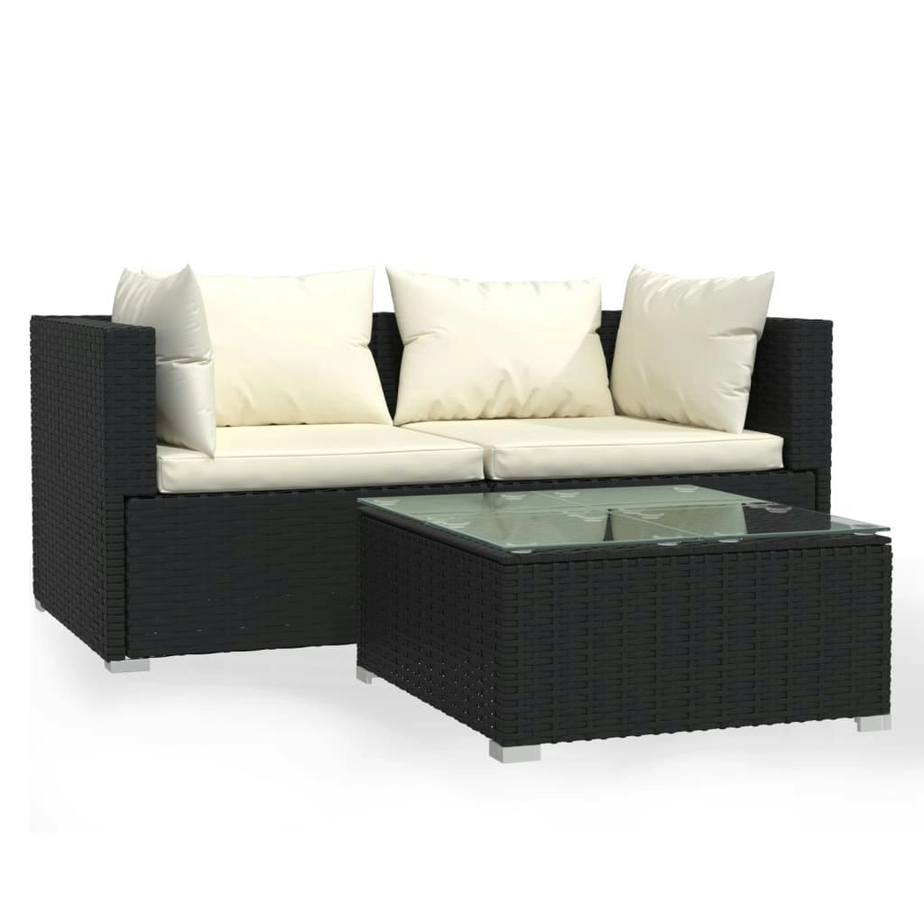 3 Piece Garden Lounge Set with Cushions Black Poly Rattan 317488