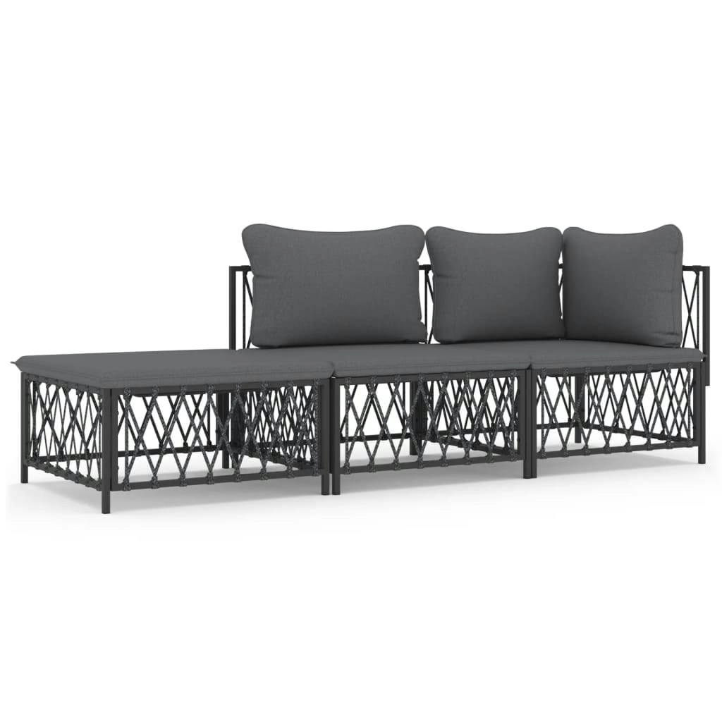 3 Piece Garden Lounge Set with Cushions Anthracite Steel 3186847