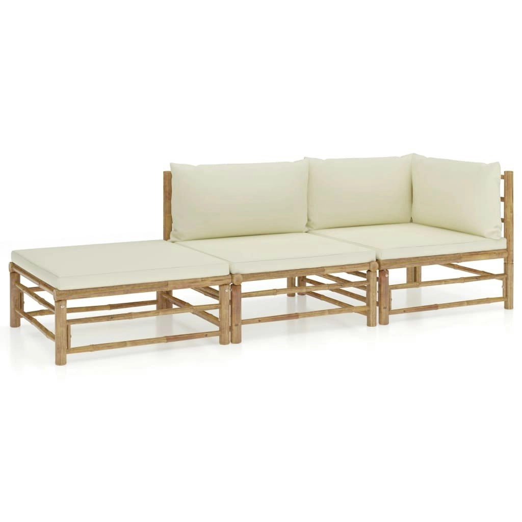 3 Piece Garden Lounge Set with Cream White Cushions Bamboo 3058245