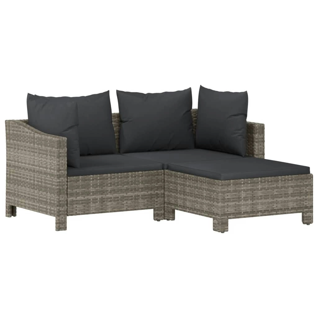 3 Piece Garden Lounge Set with Cushions Grey Poly Rattan 362685