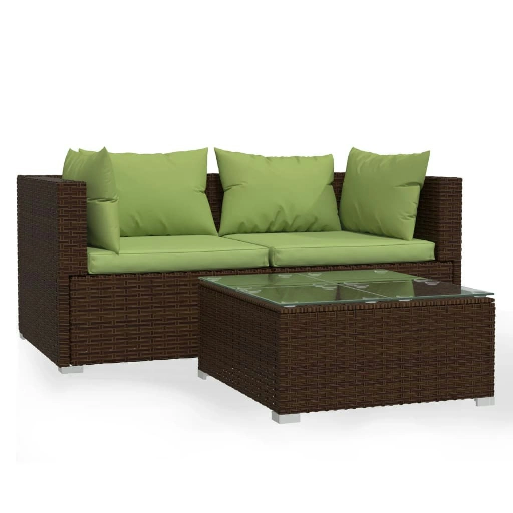 3 Piece Garden Lounge Set with Cushions Brown Poly Rattan 317554