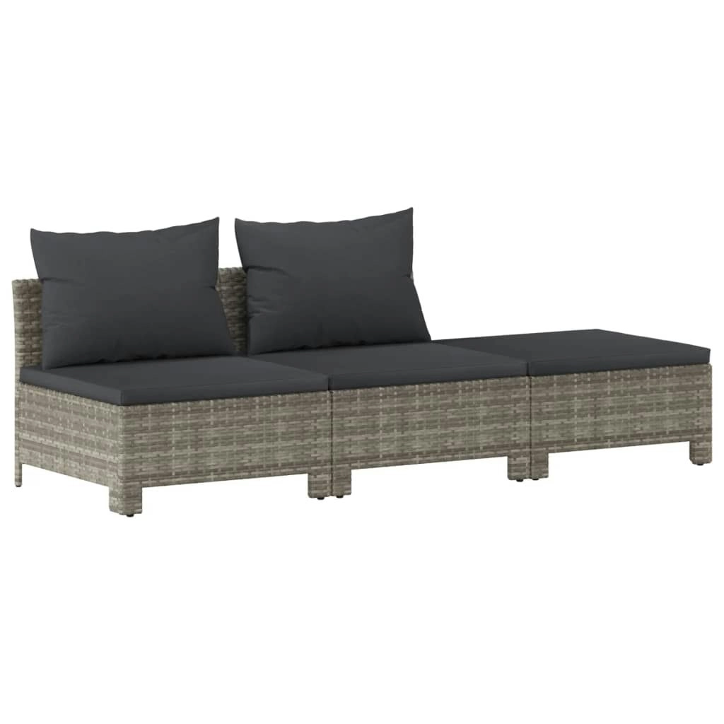 3 Piece Garden Lounge Set with Cushions Grey Poly Rattan 362692