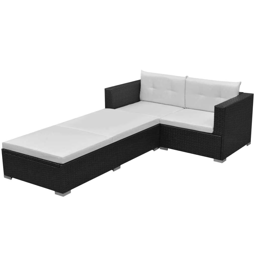 3 Piece Garden Lounge Set with Cushions Poly Rattan Black 42748