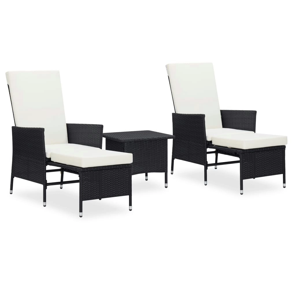 3 Piece Garden Lounge Set with Cushions Poly Rattan Black 3059371