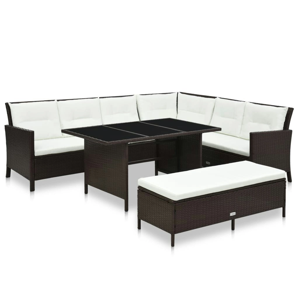 3 Piece Garden Lounge Set with Cushions Poly Rattan Brown 48153