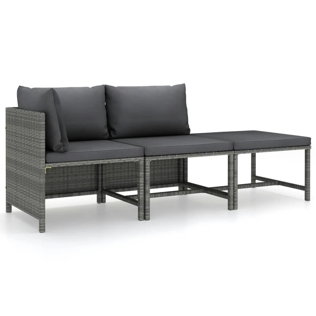 3 Piece Garden Lounge Set with Cushions Poly Rattan Grey 3059751